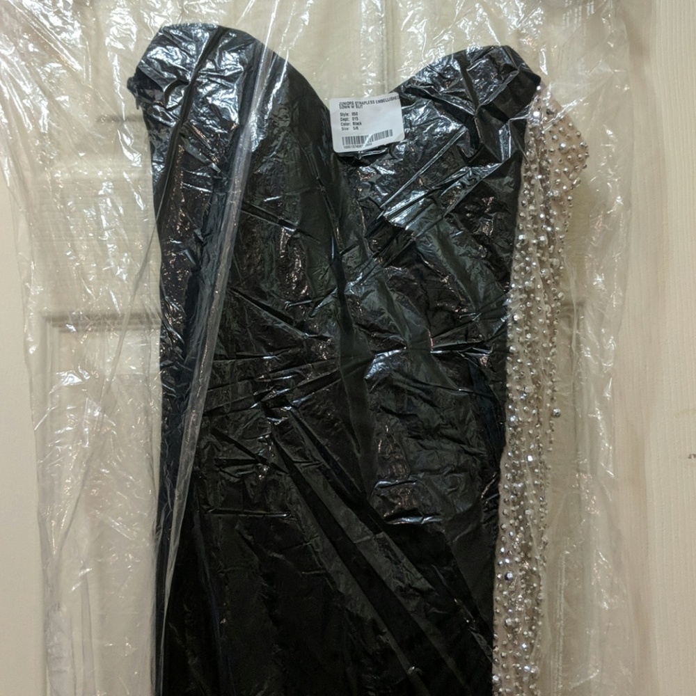 Strapless Embellished Prom Gown With Slit - Picture 2 of 2